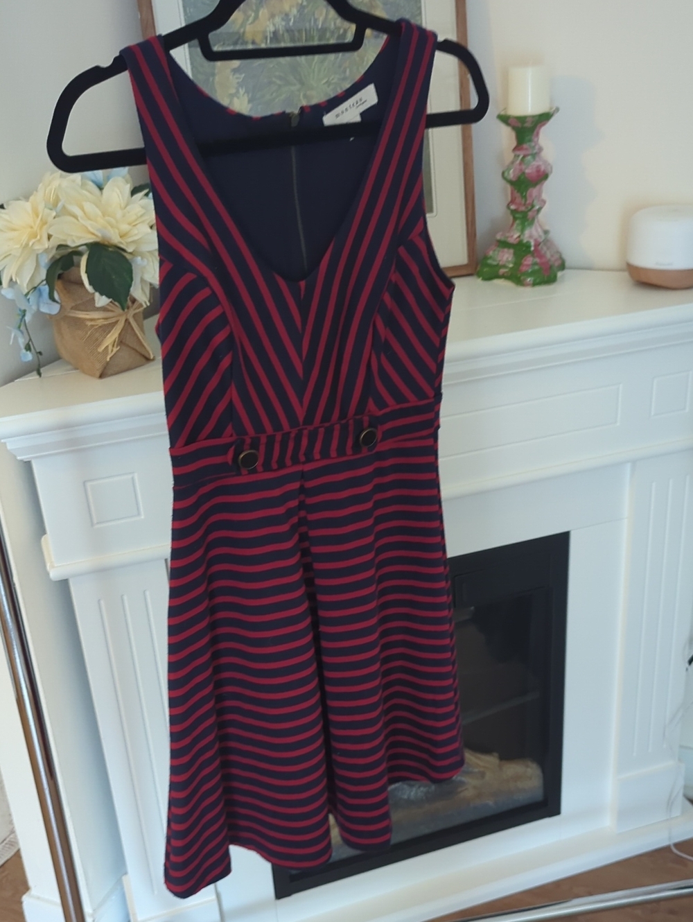 Marks & Spencer Navy and Red Striped V-Neck Fit & Flare Dress